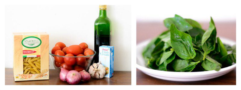 pasta-with-garlic-tomato-cream-sauce-and-basil-comfort-food-italian-recipe-ingredients |kannammacooks.com #garlic #basil #tomato #pasta #cream #sauce #30-minutes #dinner #easy #recipe #italian - 2